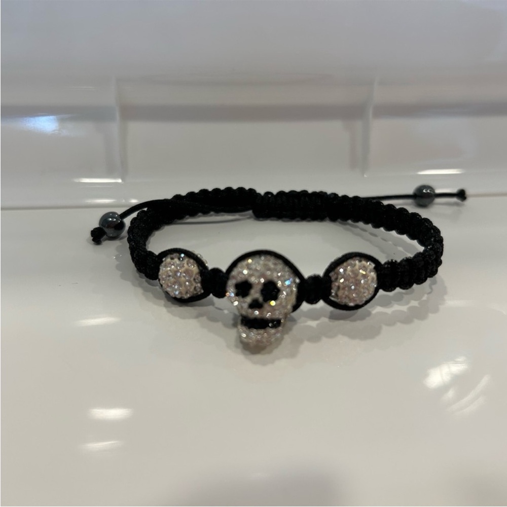 Black Beaded Skull Shambala Bracelet
